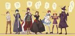  4boys alice_(wonderland) alice_(wonderland)_(cosplay) alice_in_wonderland bandages bat_wings black_hair blonde_hair blue_hair bow brown_hair cape cosplay cross crossdressing crown dress flower gekkan_shoujo_nozaki-kun green_eyes hair_bow halloween hat highres hori_masayuki kashima_yuu mikoshiba_mikoto multiple_boys multiple_girls nozaki_umetarou orange_hair pantyhose red_eyes red_hair rose sakura_chiyo seo_yuzuki translated wakamatsu_hirotaka white_legwear wings witch witch_hat yuzu_juncgr 