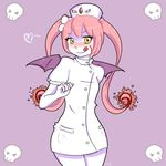  &gt;_&lt; artist_request bangs blood blood_on_face blush borrowed_character bottomless buttons closed_eyes cowboy_shot demon_wings ebola-chan flower hair_flower hair_ornament hat heart jpeg_artifacts legs_together long_hair looking_at_viewer nurse nurse_cap original pale_skin personification pink_hair purple_background short_sleeves sidelocks simple_background skull solo source_request spoken_heart tongue tongue_out twintails white_skin wings yellow_eyes 