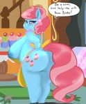  2014 anthro anthrofied apron arnachy big_breasts blue_fur blush breasts butt chubby dialog earth_pony english_text equine female friendship_is_magic fur hair horse looking_at_viewer mammal milf mother mrs_cake_(mlp) my_little_pony nipples parent pink_eyes pony solo text two_tone_hair 