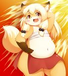  blush butt canine chubby clothed clothing fangs female flat_chested fox mammal open_mouth overweight pigtails rajio skimpy skirt smile solo tongue 