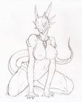  dragon female monochrome necklace plain_background sketch t3gray traditional_media white_background 