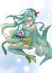  1boy 1girl bare_shoulders boots breasts cecil_harvey chibi cleavage detached_sleeves final_fantasy final_fantasy_iv full_body green_hair high_heel_boots high_heels long_hair rydia thigh_boots thighhighs 