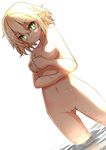  1girl blonde_hair blush breasts censored green_eyes highres kotomuke_fuurin looking_at_viewer mizuhashi_parsee navel nipples nude pointy_ears pussy short_hair solo touhou water wet 