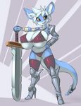  2014 anthro big_breasts bikini breasts camel_toe cleavage clothed clothing female huge_breasts skimpy smile solo swimsuit sword tagme thefuckingdevil unconvincing_armor under_boob weapon 