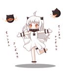  ahoge dress glance1109 horns kantai_collection long_hair looking_at_viewer mittens northern_ocean_hime orange_eyes outstretched_arms pale_skin shinkaisei-kan solo spread_arms translated white_dress white_hair 