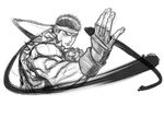  bad_id bad_twitter_id dougi eyebrows fighting_stance fingerless_gloves gloves graphite_(medium) greyscale headband male_focus monochrome muscle ryuu_(street_fighter) solo street_fighter street_fighter_iv_(series) traditional_media yoshihara_motoki 