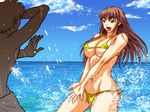  1boy 1girl bikini bikini_zuma_capture breasts fang kodamashi large_breasts long_hair ocean smile swimsuit 