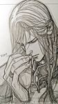  bad_id bad_twitter_id character_name cigarette closed_eyes graphite_(medium) greyscale highres jewelry long_hair male_focus monochrome nose remy_(street_fighter) ring smoking solo street_fighter street_fighter_iii_(series) traditional_media yoshihara_motoki 