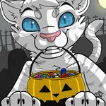  2014 anthro blue_eyes bucket candy feline feral fur halloween holidays icon looking_at_viewer lunasparkle male mammal pumpkin smile solo tau_maxim tiger white_fur white_tiger 