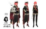  cape hms_orion hms_orion_(siirakannu) kantai_collection military military_uniform original red_eyes red_hair royal_navy siirakannu sword thighhighs translated turret uniform weapon white_background 
