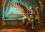  canine clothed clothing coyote female looking_at_viewer mammal naira sitting skimpy wings 