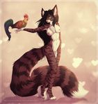  2014 anthro avian bird breasts cat chicken feline female feral fluffy_tail green_eyes hi_res mammal mide nipples pussy remmms tril-mizzrim 