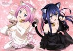  absurdres animal_ears ban_yukiko bell bell_collar blue_eyes blue_hair blush boots breasts cat_ears cat_tail cleavage collar detached_sleeves fishnets gokukoku_no_brynhildr hairband highres jingle_bell kazumi_schlierenzauer kuroha_neko mary_janes medium_breasts multiple_girls non-web_source official_art open_mouth pantyhose paw_pose pink_hair shoes small_breasts tail thighhighs white_legwear 