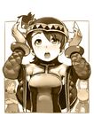  arms_up futami_ami glasses headband highres horns idolmaster idolmaster_(classic) kisaragi_chihaya kousaku monochrome multiple_girls otonashi_kotori short_hair smile 