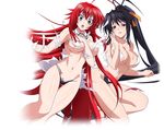  2girls black_hair black_panties blush breasts high_school_dxd himejima_akeno large_breasts long_hair official_art open_mouth panties purple_eyes red_hair rias_gremory smile surprised torn_clothes very_long_hair white_background 