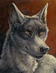  2014 canine close-up fur grey_fur looking_at_viewer luther male mammal painting portrait rukis smirk solo tagme wolf yellow_eyes 