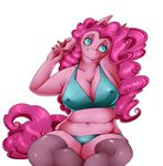  2014 anthro anthrofied blue_eyes chubby cleavage clothed clothing earth_pony equine female friendship_is_magic hair horse legwear long_hair mammal mookierific my_little_pony navel pink_body pink_hair pinkie_pie_(mlp) plain_background pony smile solo thigh_highs white_background 