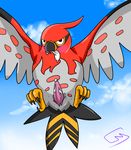  2014 avian bird cloaca cum erection feral flying front_view looking_at_viewer male nintendo penis pok&eacute;mon rio_(artist) solo talonflame talons tapering_penis video_games 