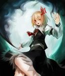  ;d ascot blonde_hair darkness hair_ribbon one_eye_closed open_mouth red_eyes ribbon rumia shirt short_hair skirt smile spark621 touhou vest 