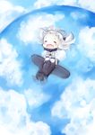  ^_^ aircraft airplane closed_eyes commentary_request dress flying hinata_yuu horns kantai_collection long_hair mittens northern_ocean_hime open_mouth riding shinkaisei-kan smile solo white_dress white_hair white_skin 