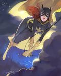  1girl barbara_gordon bat_(symbol) batgirl batman_(series) cape cloud dc_comics fishghost grapple night red_hair rope solo yellow_shoes 
