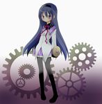  akemi_homura asaba_hiromu black_legwear blue_eyes blue_hair gears hairband long_hair looking_at_viewer magical_girl mahou_shoujo_madoka_magica pantyhose solo 