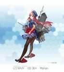  beret book character_name copyright_name dress frown glasses hat jeanex kantai_collection long_hair looking_back original pacific panties pantyhose pink_hair purple_eyes ribbon solo striped striped_panties underwear uss_mahan_(dd-364) 
