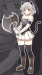  alternate_costume animal_ears armor axe bad_id bad_twitter_id bare_shoulders battle_axe black_legwear blush boots brown_footwear cat_ears cat_tail collarbone cosplay cosplay_request elbow_gloves full_body glastonbury1966 gloves green_eyes highres holding holding_weapon kneehighs outline sanya_v_litvyak short_hair silver_hair solo strike_witches tail weapon white_gloves world_witches_series 