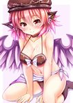  animal_ears bare_shoulders bikini blush breasts ebi_193 jewelry large_breasts marisa_to_alice_no_cookie_storia md5_mismatch mystia_lorelei navel pink_hair red_eyes sarong short_hair single_earring smile socks solo swimsuit touhou wings 