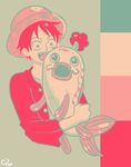  1boy color_palette dressrosa fish hat limited_palette male male_focus monkey_d_luffy one_piece palette scar smile solo straw_hat yun_(artist) 