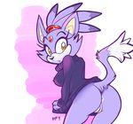  2014 animal_ears anthro anus blaze_the_cat bottomless breasts butt cat_ears cat_tail clothing feline female fur hair hi_res kayla-na looking_at_viewer mammal nipples open_mouth presenting presenting_hindquarters purple_fur purple_hair pussy sega short_hair solo sonic_(series) sweater video_games yellow_eyes 