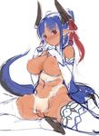  blue_hair blush breasts crotchless_panties dark_skin demon_girl demon_horns dragon_tail elbow_gloves gloves hair_ribbon high_heels horns large_breasts loincloth long_hair looking_at_viewer mel/a nipples original panties pointy_ears ponytail pubic_hair pussy red_eyes ribbon see-through sketch solo tail thighhighs underwear white_gloves white_legwear 