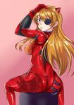  angel_pena_(angelox) ass blue_eyes blush bodysuit breasts brown_hair evangelion:_3.0_you_can_(not)_redo eyepatch from_behind hairpods highres large_breasts long_hair looking_back neon_genesis_evangelion plugsuit rebuild_of_evangelion shikinami_asuka_langley shiny shiny_clothes sitting solo souryuu_asuka_langley straddling 