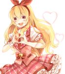  :d aikatsu! aikatsu!_(series) blonde_hair frills hairband heart heart_hands hoshimiya_ichigo idol long_hair looking_at_viewer open_mouth red_eyes senju_(uroakono) smile solo 