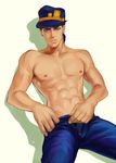  bad_id bad_pixiv_id blue_eyes blue_hair hat highres jojo_no_kimyou_na_bouken kuujou_joutarou male_focus muscle shirtless silence_(txx961410160) solo 