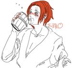  1boy alcohol beer cup drink lillil_(1212neko) male male_focus mug one_piece red_hair scar shanks solo spot_color 