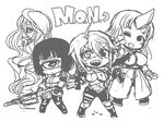  absurdly_long_hair ahoge ass blood blush breasts breasts_outside bullet_hole bulletproof_vest chibi cyclops doppel_(monster_musume) doppelganger dual_wielding fang greyscale gun heterochromia holding horn knee_pads large_breasts long_hair manako medium_breasts monochrome monster_girl monster_musume_no_iru_nichijou multiple_girls no_nipples nude one-eyed one_eye_closed oni open_clothes prehensile_hair rifle scar shake-o sharp_teeth sketch smile sniper_rifle stitches submachine_gun tears teeth tionishia uniform v very_long_hair weapon zombie zombina 