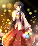  bad_id bad_pixiv_id black_hair bow branch floral_print houraisan_kaguya jeweled_branch_of_hourai kotou_(ko-tou) light_particles long_hair night red_eyes ribbon smile solo touhou 