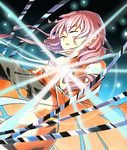  bare_shoulders center_opening closed_eyes detached_sleeves elbow_gloves fingerless_gloves gloves guilty_crown hair_ornament hairclip hand_on_another's_chest highres kanamex long_hair out_of_frame pink_hair twintails yuzuriha_inori 