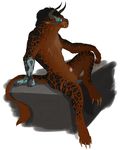  blackchaos666 brown_fur charr cybernetics feline fur guild_wars horn male mammal mane nude penis scar sheathe sitting spots video_games 