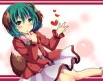  ahoge animal_ears bad_id bad_pixiv_id blush dog_ears dog_tail finger_to_mouth green_eyes green_hair heart kasodani_kyouko open_mouth parted_lips revision short_hair skirt solo tail touhou uguisu_mochi_(ykss35) 