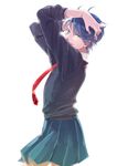  blue_hair gekkan_shoujo_nozaki-kun green_eyes hijiki_(hzk00) kashima_yuu looking_at_viewer necktie pleated_skirt short_hair simple_background skirt solo white_background 