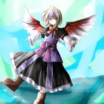  ao-shiba blue_hair capelet horns multicolored_hair shirt short_hair silver_hair skirt tokiko_(touhou) touhou two-tone_hair wide_sleeves wings yellow_eyes 