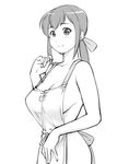  apron breasts cleavage futsuu_no_joshikousei_ga_locodol_yattemita greyscale large_breasts long_hair mature monochrome naked_apron sideboob smile solo ueyama_michirou usami_tomoko 