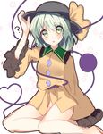  :o ? bare_legs blush bottomless green_eyes green_hair hand_on_headwear hat heart heart_of_string komeiji_koishi morinaga_kobato short_hair sitting sketch solo third_eye touhou yokozuwari 