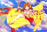  :d bad_id bad_pixiv_id brown_hair flower fox hair_flower hair_ornament heterochromia long_hair looking_at_viewer open_mouth original riding shawl shoes single_shoe sitting smile torii uguisu_mochi_(ykss35) wind 