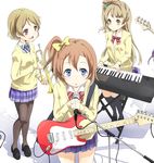  :o bass_guitar blue_eyes brown_eyes brown_hair chiigo electric_guitar guitar highres instrument keyboard_(instrument) koizumi_hanayo kousaka_honoka long_hair love_live! love_live!_school_idol_project microphone minami_kotori multiple_girls one_side_up otonokizaka_school_uniform pantyhose plaid plaid_skirt printemps_(love_live!) purple_eyes school_uniform short_hair simple_background sitting skirt stratocaster trumpet white_background 