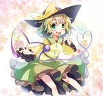  bow dorowa_no_hito flower green_eyes green_hair hat hat_bow heart heart_of_string highres komeiji_koishi long_sleeves rose shirt skirt solo third_eye touhou wide_sleeves 