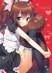  animal_ears black_legwear bow detached_sleeves hair_bow hair_ribbon leg_hug long_hair looking_at_viewer maid maid_headdress original panties pantyshot pantyshot_(sitting) ponytail raccoon_ears raccoon_tail ribbon sazaki_ichiri sitting solo tail thighhighs underwear 