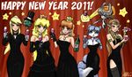  2011 alcohol beverage blonde_hair blue_eyes blush brown_hair canine cleavage clothed clothing crossover crown dress drunk ear_piercing female fox hair holidays human imp john_joseco krystal looking_at_viewer mammal mario_bros metroid metroid_(creature) midna necklace new_year nintendo piercing ponytail princess_daisy princess_peach princess_zelda royalty samus_aran star star_fox suit the_legend_of_zelda twilight_princess video_games 